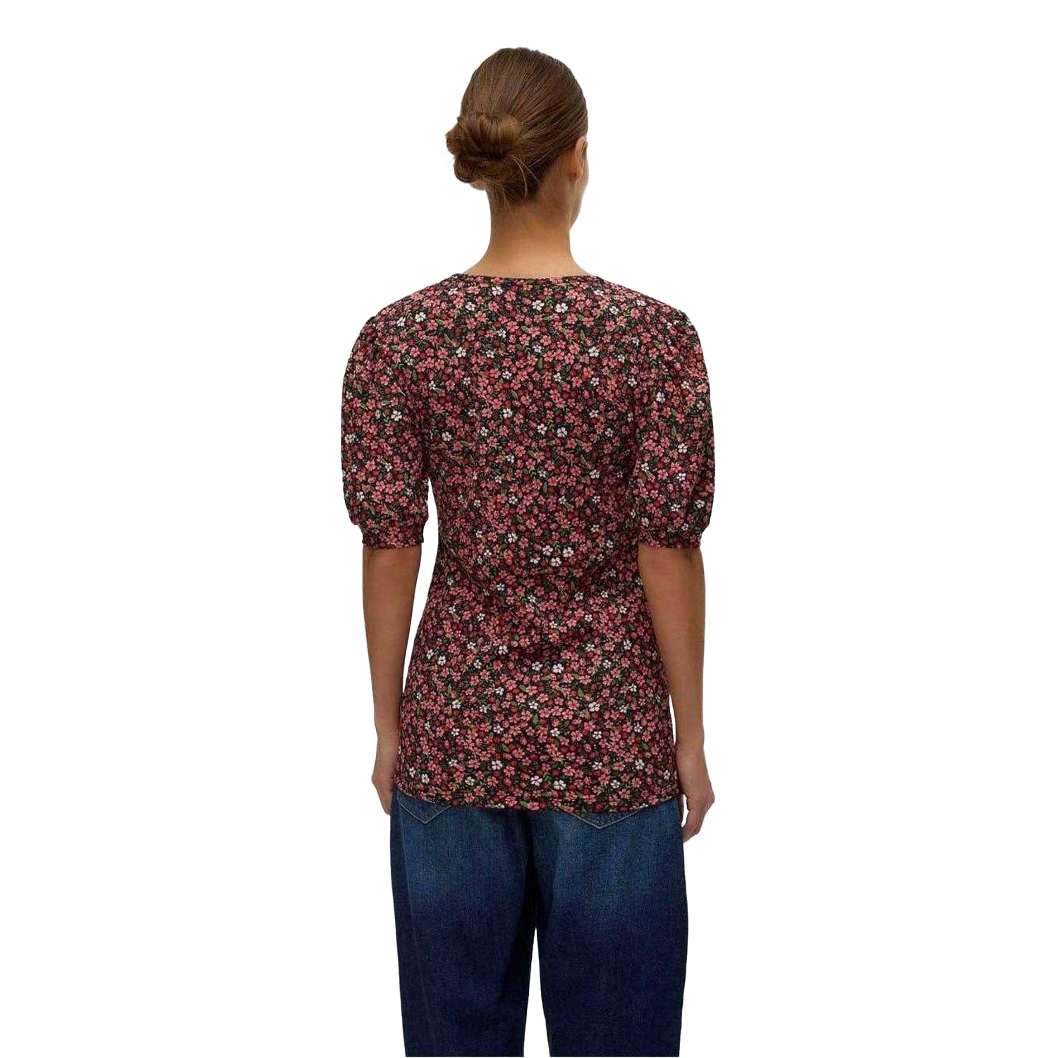 Black - Back - Mamalicious Womens-Ladies Floral Puff Sleeve T-Shirt