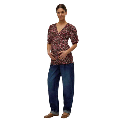 Black - Lifestyle - Mamalicious Womens-Ladies Floral Puff Sleeve T-Shirt
