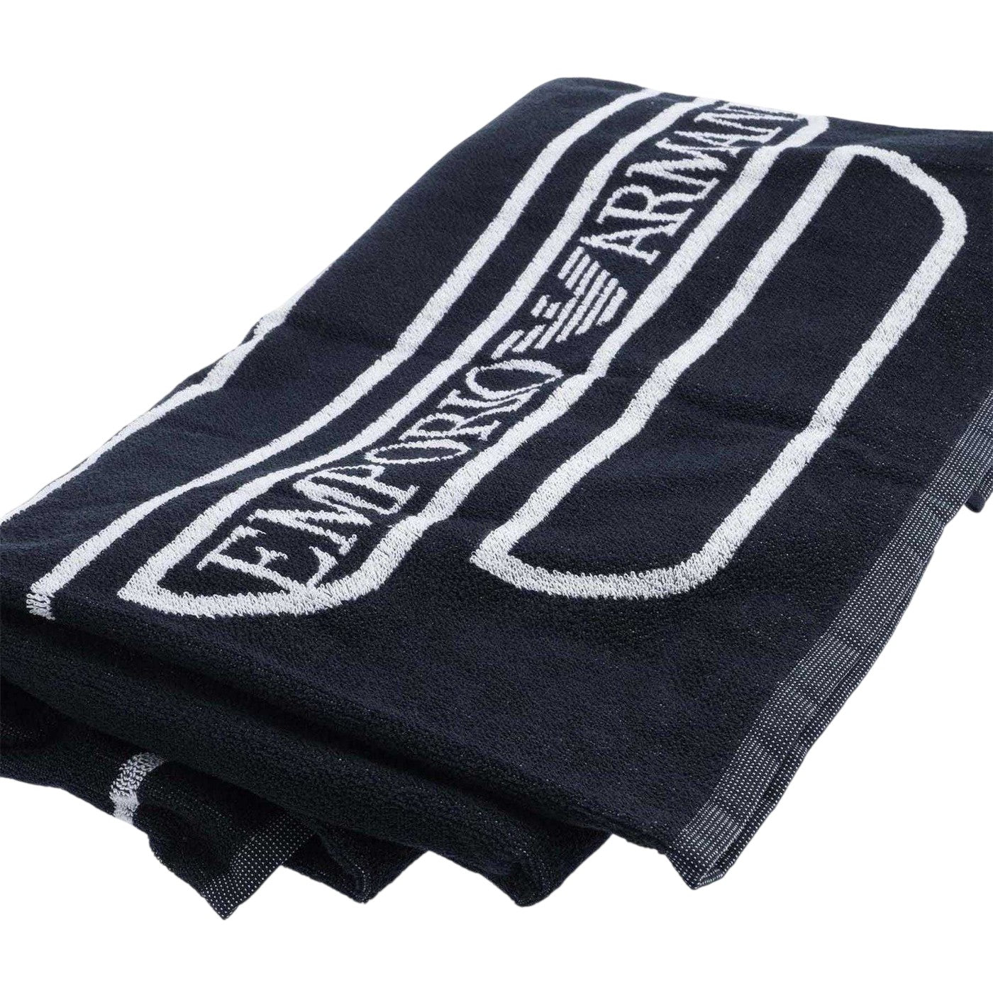 Navy - Back - Emporio Armani EA7 Large Logo Woven Beach Towel