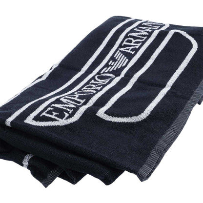 Navy - Back - Emporio Armani EA7 Large Logo Woven Beach Towel
