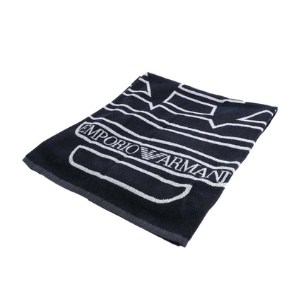 Navy - Front - Emporio Armani EA7 Large Logo Woven Beach Towel