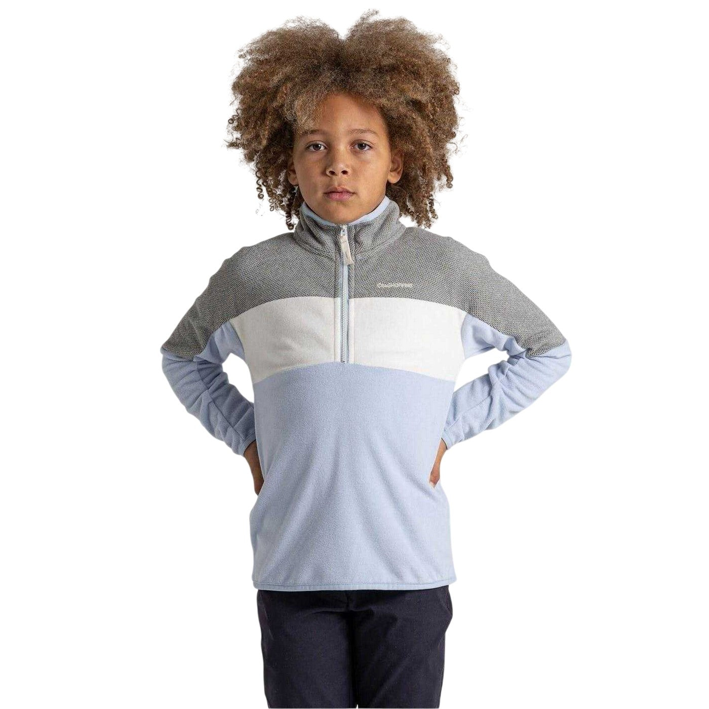 Autumn-Grey Marl - Side - Craghoppers Childrens-Kids Zip Neck Sweatshirt
