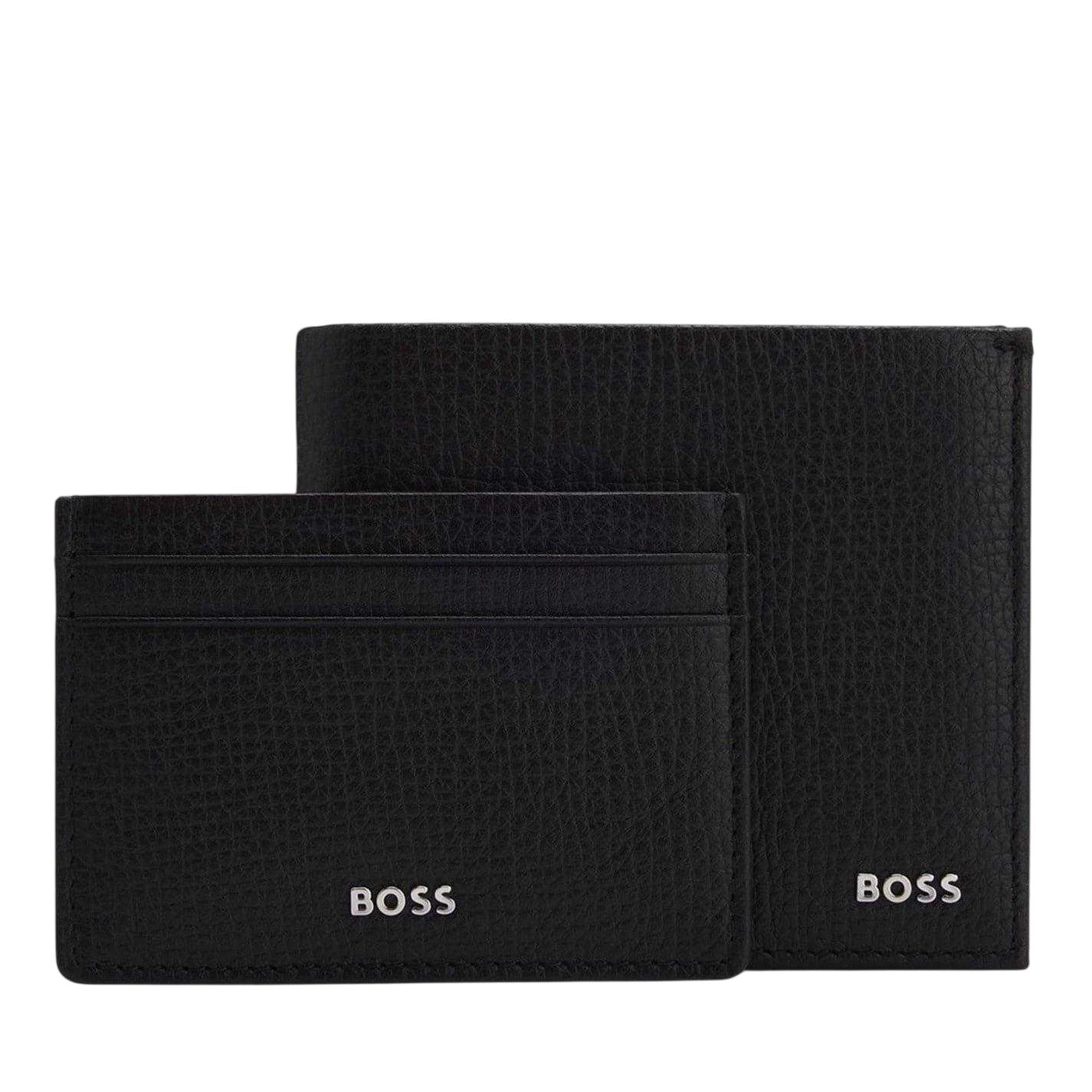 Black - Front - Boss Cow Leather Anniversary-Birthday Wallet and Card Holder Set (Pack of 2)