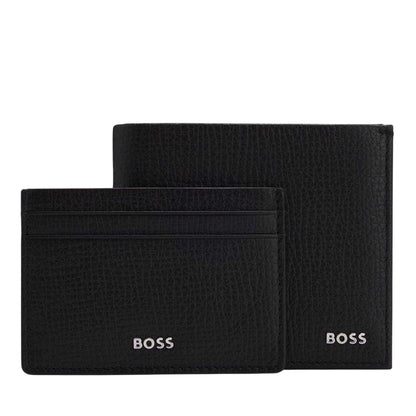 Black - Front - Boss Cow Leather Anniversary-Birthday Wallet and Card Holder Set (Pack of 2)