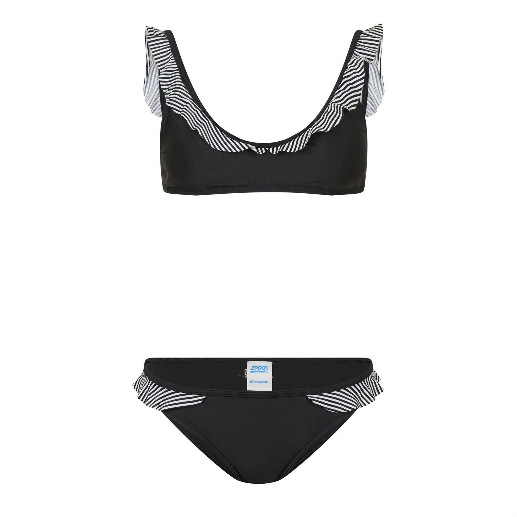 Black - Front - Zoggs Womens-Ladies Frill Bikini Set