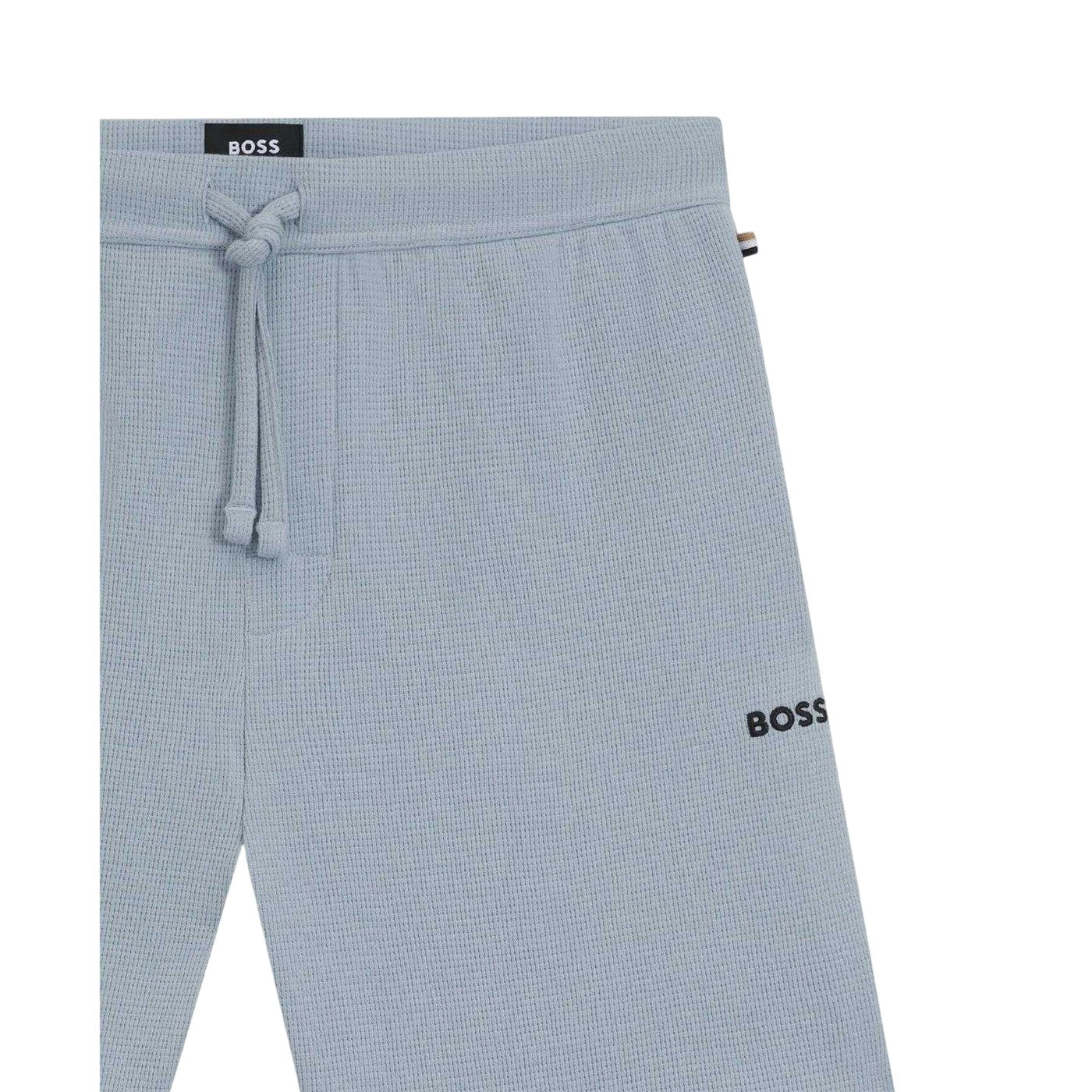 Blue - Side - Boss Mens Waffle Pyjama Shorts