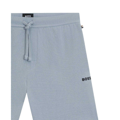 Blue - Side - Boss Mens Waffle Pyjama Shorts