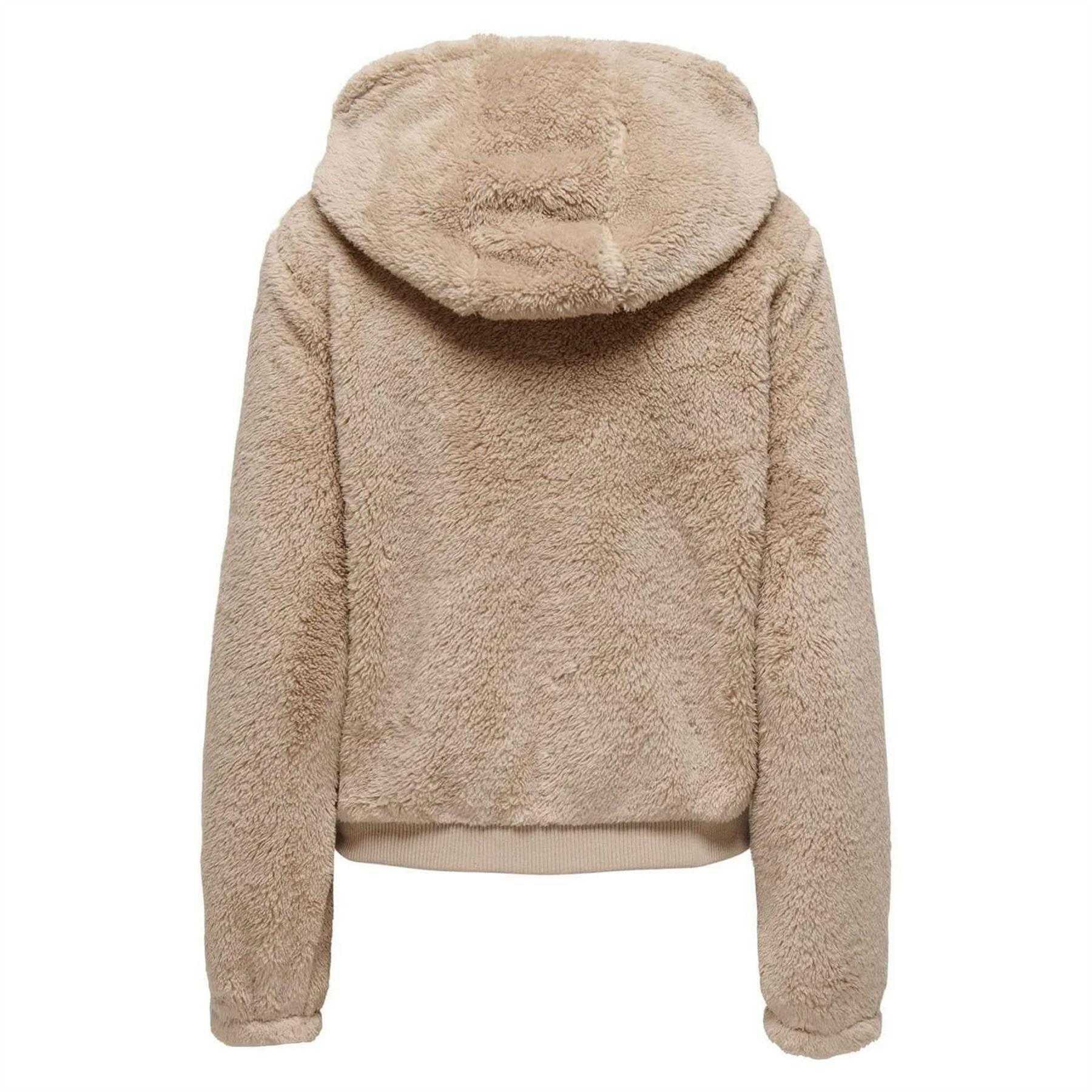 Beige - Back - Only Womens-Ladies Plain Teddy Fleece Jacket
