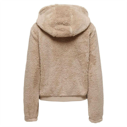 Beige - Back - Only Womens-Ladies Plain Teddy Fleece Jacket