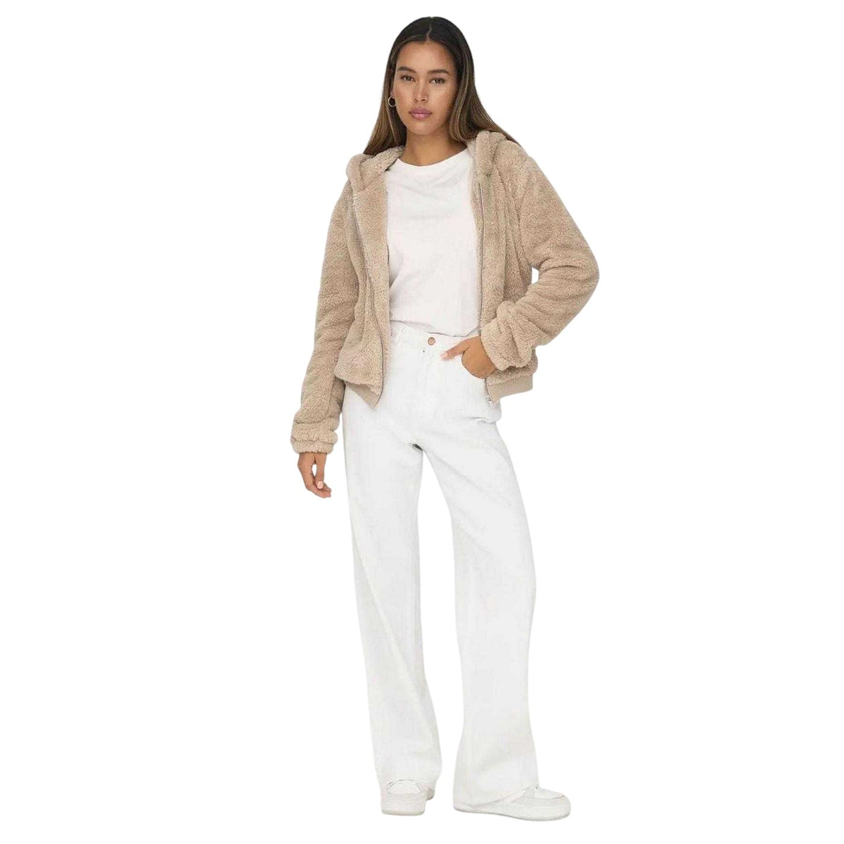 Beige - Lifestyle - Only Womens-Ladies Plain Teddy Fleece Jacket