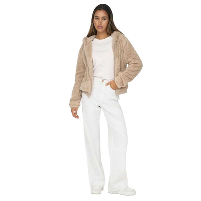 Beige - Lifestyle - Only Womens-Ladies Plain Teddy Fleece Jacket