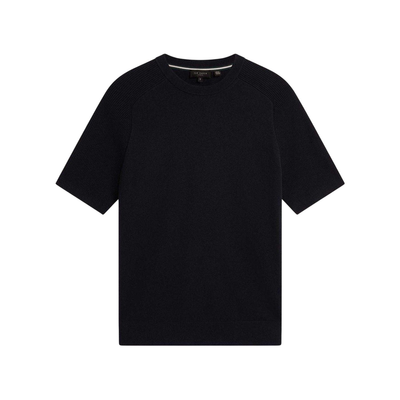 Navy - Front - Ted Baker Mens Torrent Wool Blend Ribbed Raglan T-Shirt