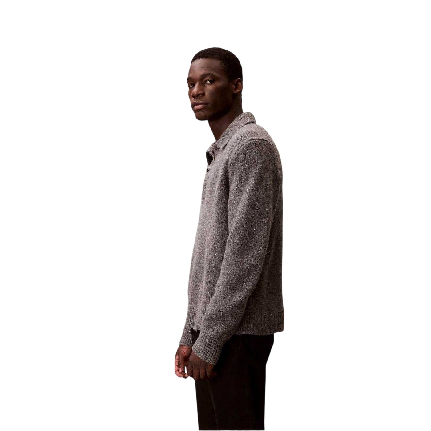 Grey Heather - Back - Calvin Klein Mens Heather Long-Sleeved Polo Sweatshirt