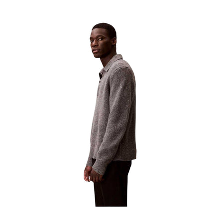 Grey Heather - Back - Calvin Klein Mens Heather Long-Sleeved Polo Sweatshirt
