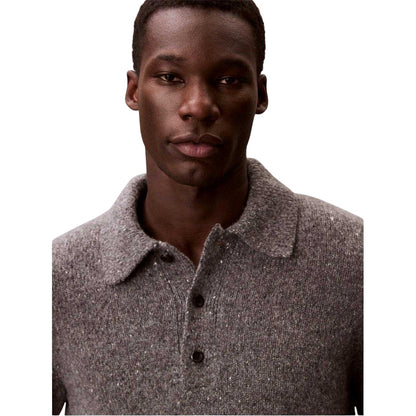Grey Heather - Side - Calvin Klein Mens Heather Long-Sleeved Polo Sweatshirt