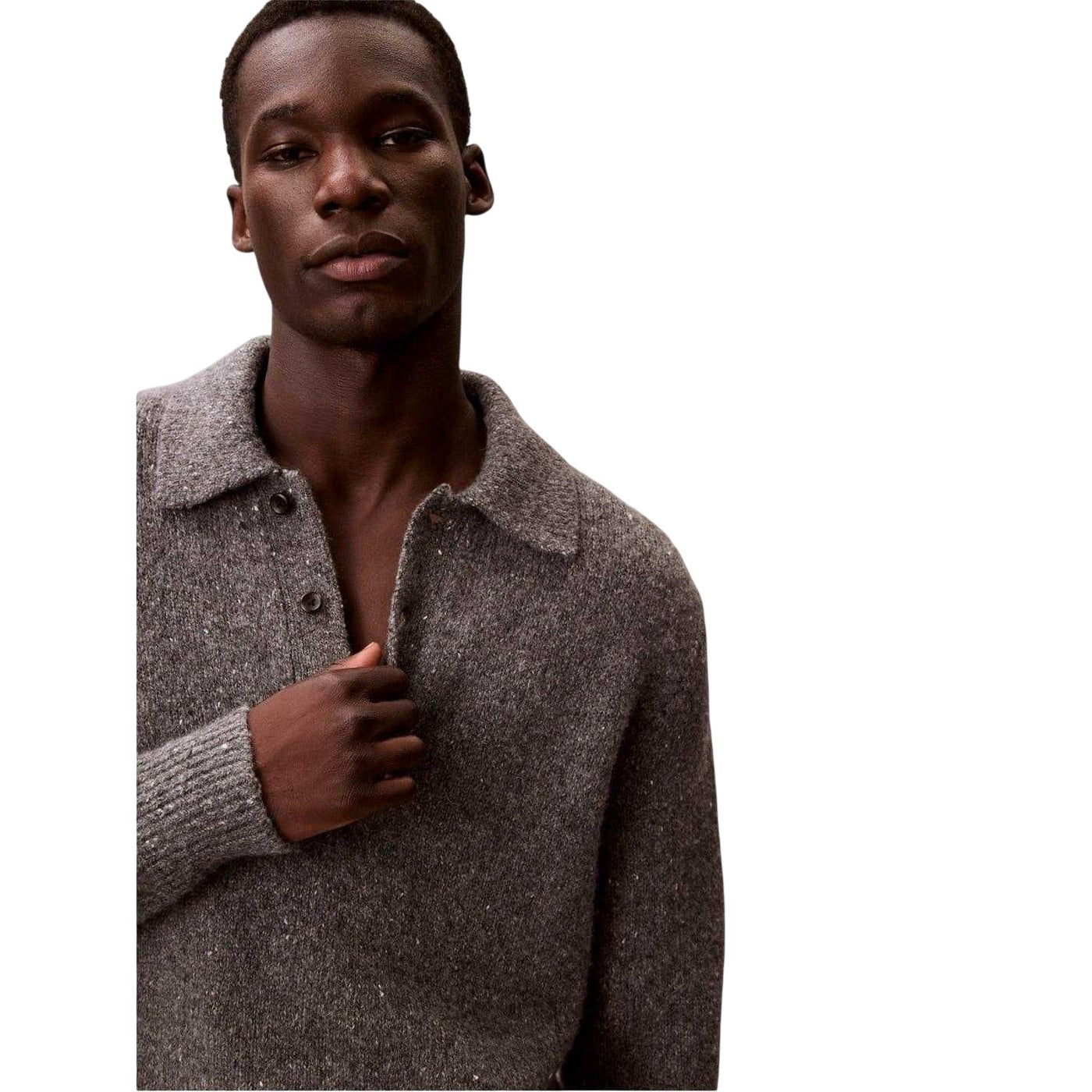 Grey Heather - Lifestyle - Calvin Klein Mens Heather Long-Sleeved Polo Sweatshirt