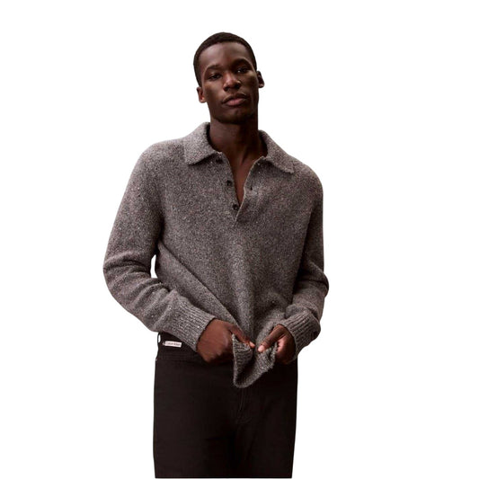 Grey Heather - Front - Calvin Klein Mens Heather Long-Sleeved Polo Sweatshirt