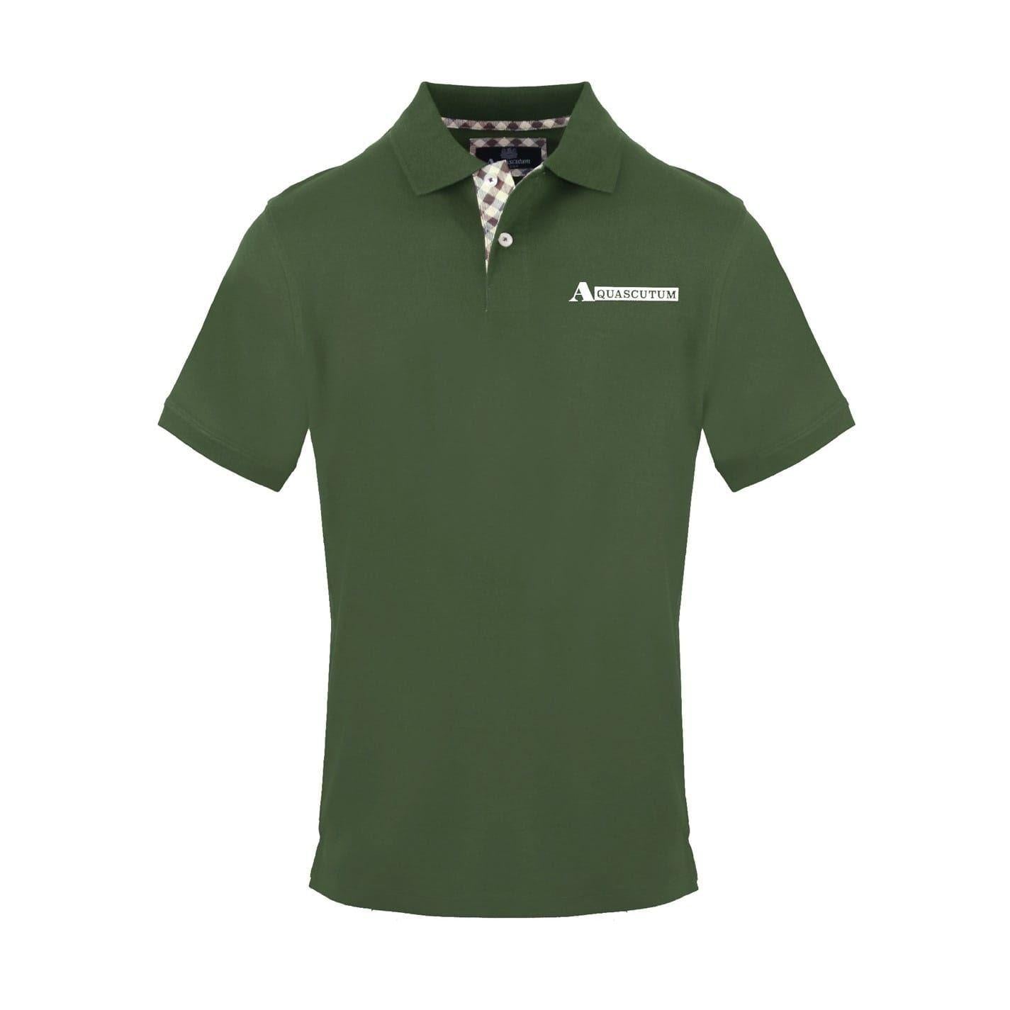 Military Green - Front - Aquascutum Mens Logo Collared Short-Sleeved Polo Shirt