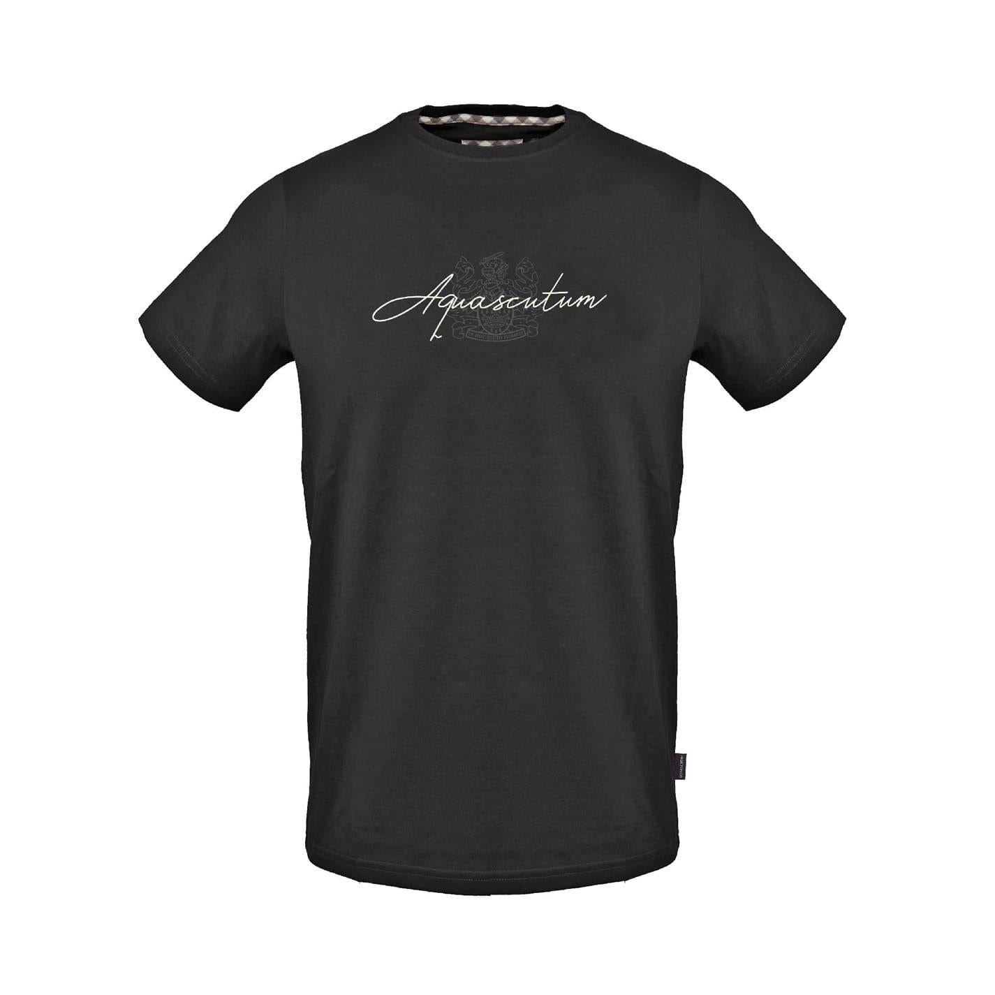 Black - Front - Aquascutum Mens Script Crew Neck Regular T-Shirt