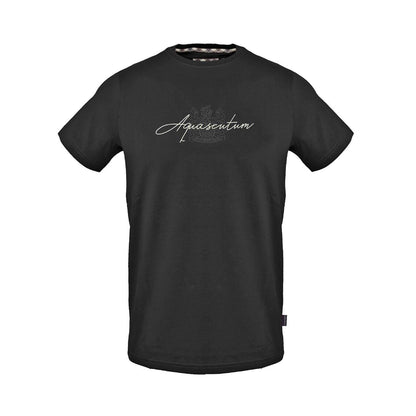 Black - Front - Aquascutum Mens Script Crew Neck Regular T-Shirt