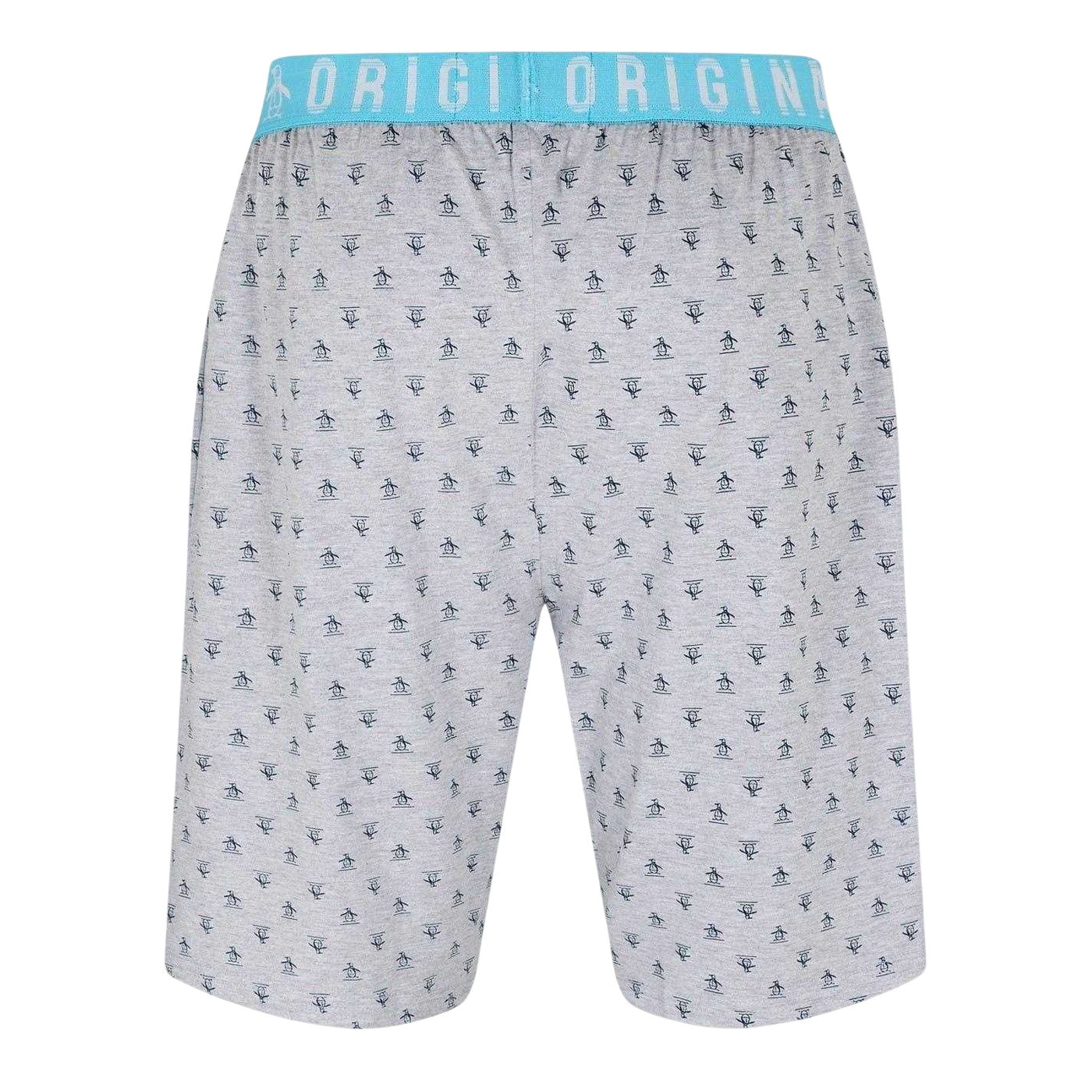 Grey - Back - Original Penguin Mens All Over Logo Pyjama Shorts