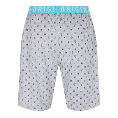 Grey - Back - Original Penguin Mens All Over Logo Pyjama Shorts