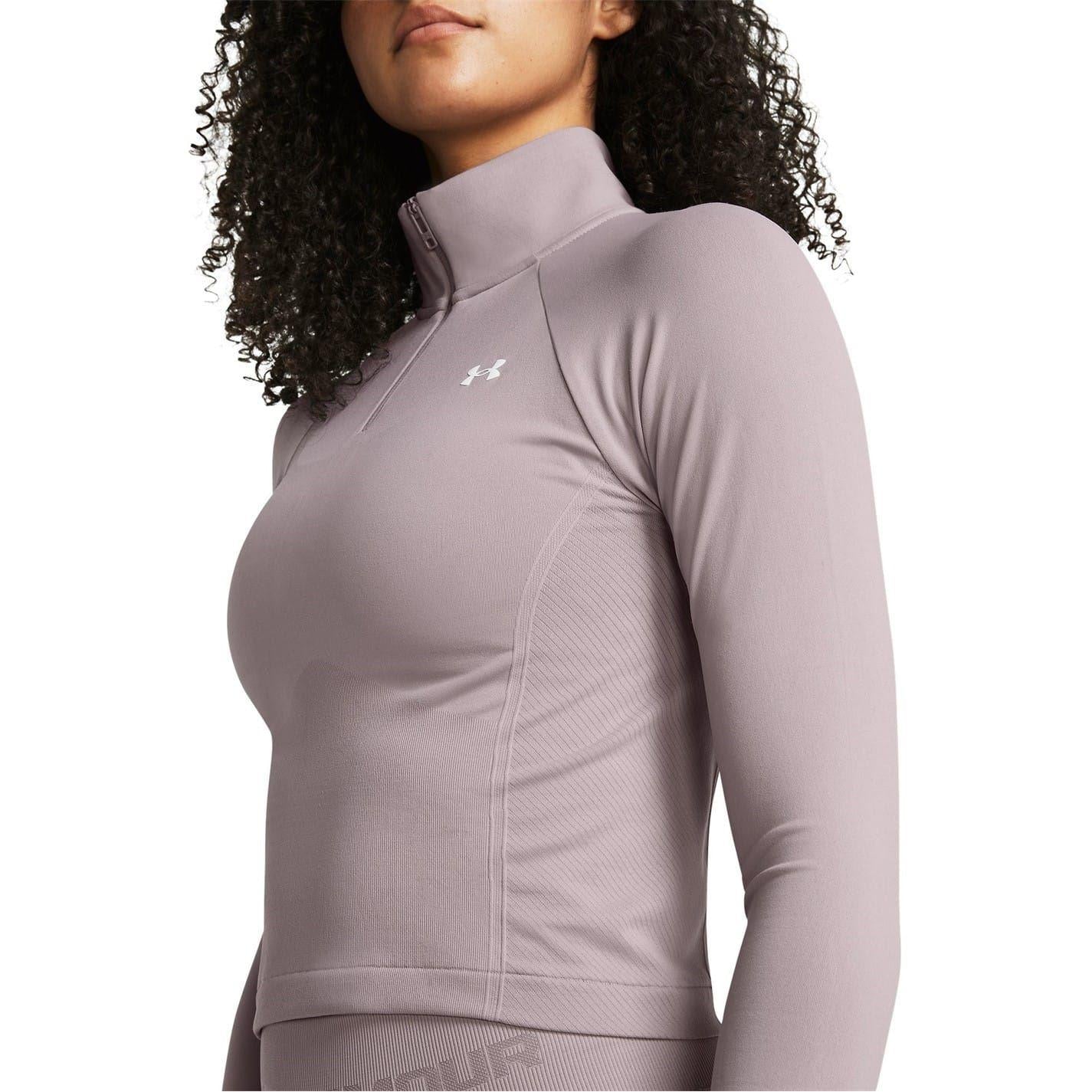 Grey - Side - Under Armour Womens-Ladies Cropped Track Top