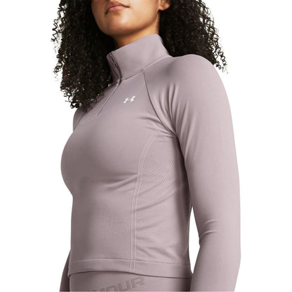 Grey - Side - Under Armour Womens-Ladies Cropped Track Top
