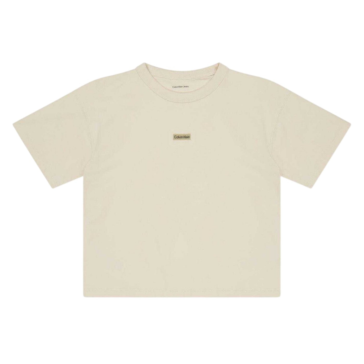 Beige - Front - Calvin Klein Childrens-Kids Badge Crew Neck T-Shirt