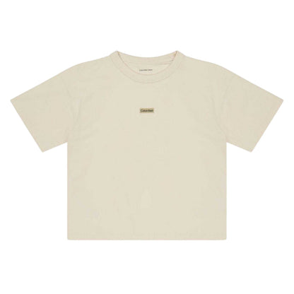 Beige - Front - Calvin Klein Childrens-Kids Badge Crew Neck T-Shirt