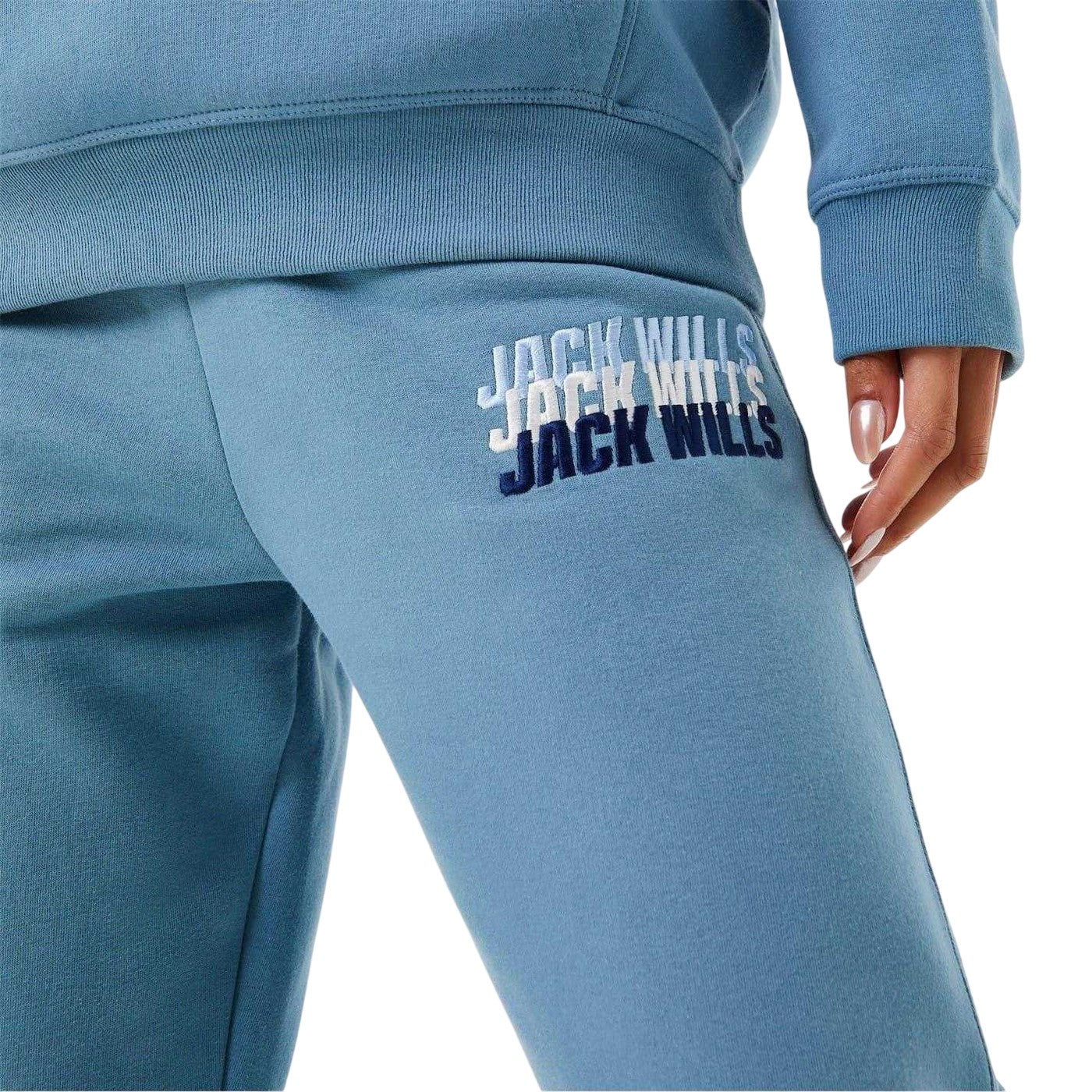 Shadow Blue - Side - Jack Wills Womens-Ladies Stacked Jogging Bottoms