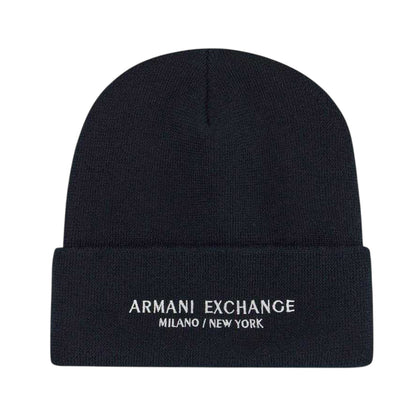 Navy - Front - Armani Exchange Mens Lettering Beanie