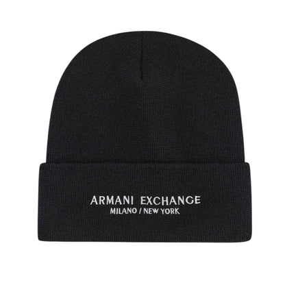 Black - Front - Armani Exchange Mens Lettering Beanie