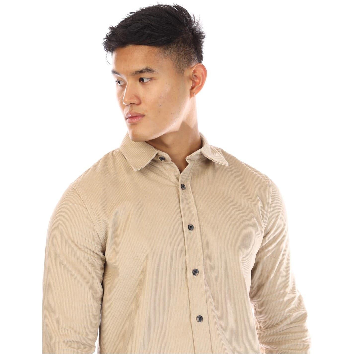 Sand Brown - Side - Peter Werth Mens Bexley Corduroy Long-Sleeved Shirt