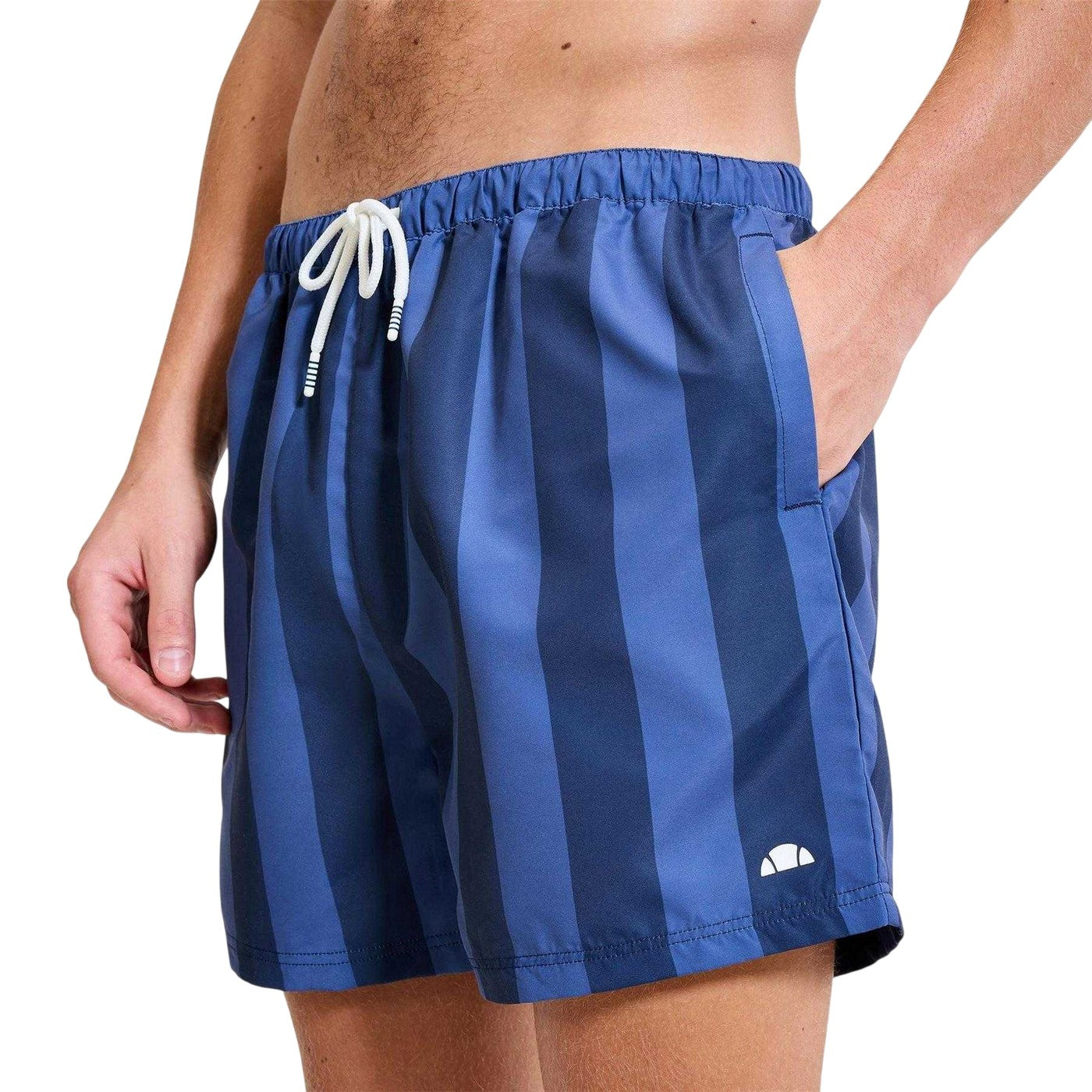 Navy - Side - Ellesse Mens Staziona Vertical Stripe Swim Shorts