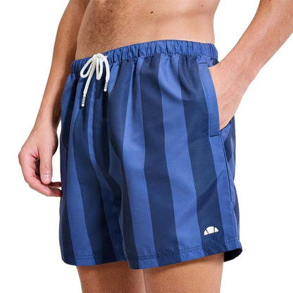 Navy - Side - Ellesse Mens Staziona Vertical Stripe Swim Shorts