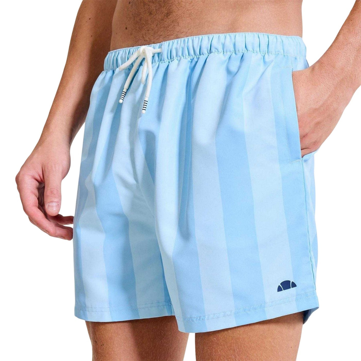 Light Blue - Side - Ellesse Mens Staziona Vertical Stripe Swim Shorts