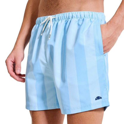 Light Blue - Side - Ellesse Mens Staziona Vertical Stripe Swim Shorts