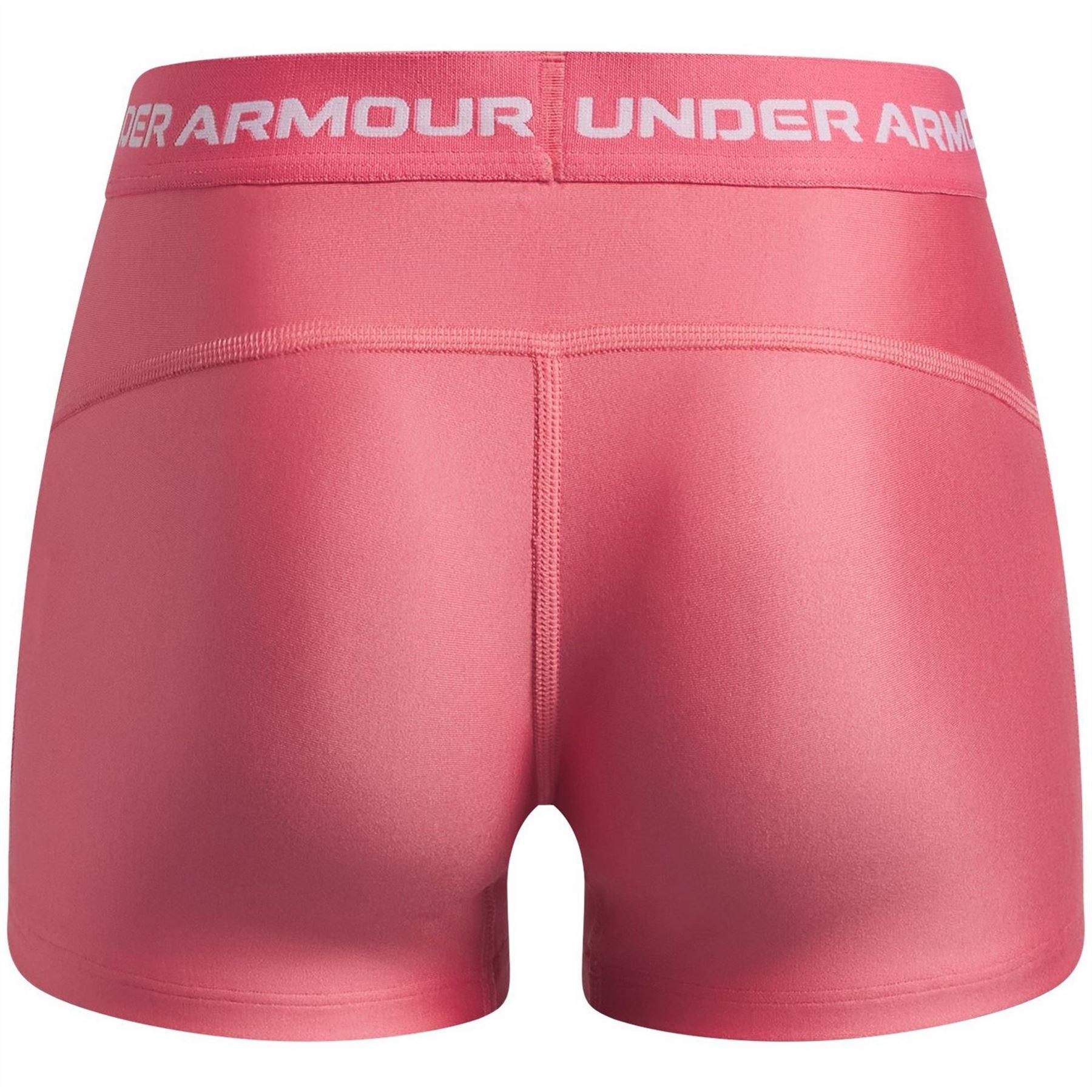 Pink-White - Back - Under Armour Girls HeatGear Workout Compression Shorts