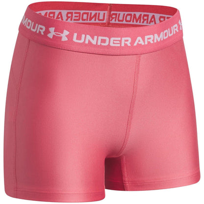 Pink-White - Side - Under Armour Girls HeatGear Workout Compression Shorts