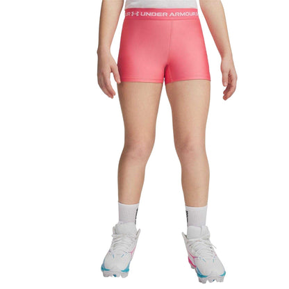 Pink-White - Lifestyle - Under Armour Girls HeatGear Workout Compression Shorts