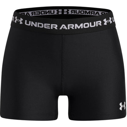 Black-White - Front - Under Armour Girls HeatGear Workout Compression Shorts