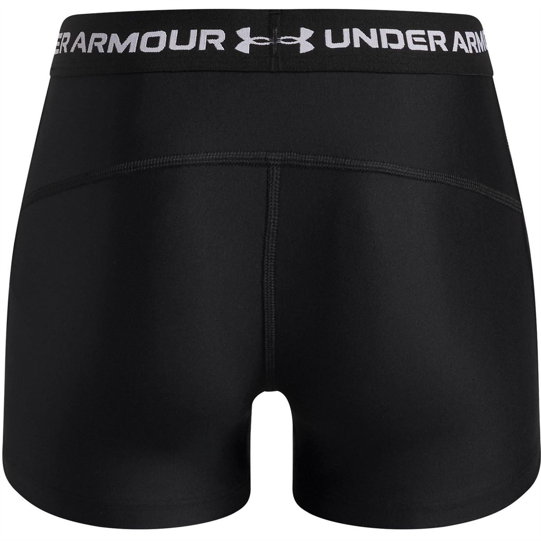 Black-White - Back - Under Armour Girls HeatGear Workout Compression Shorts