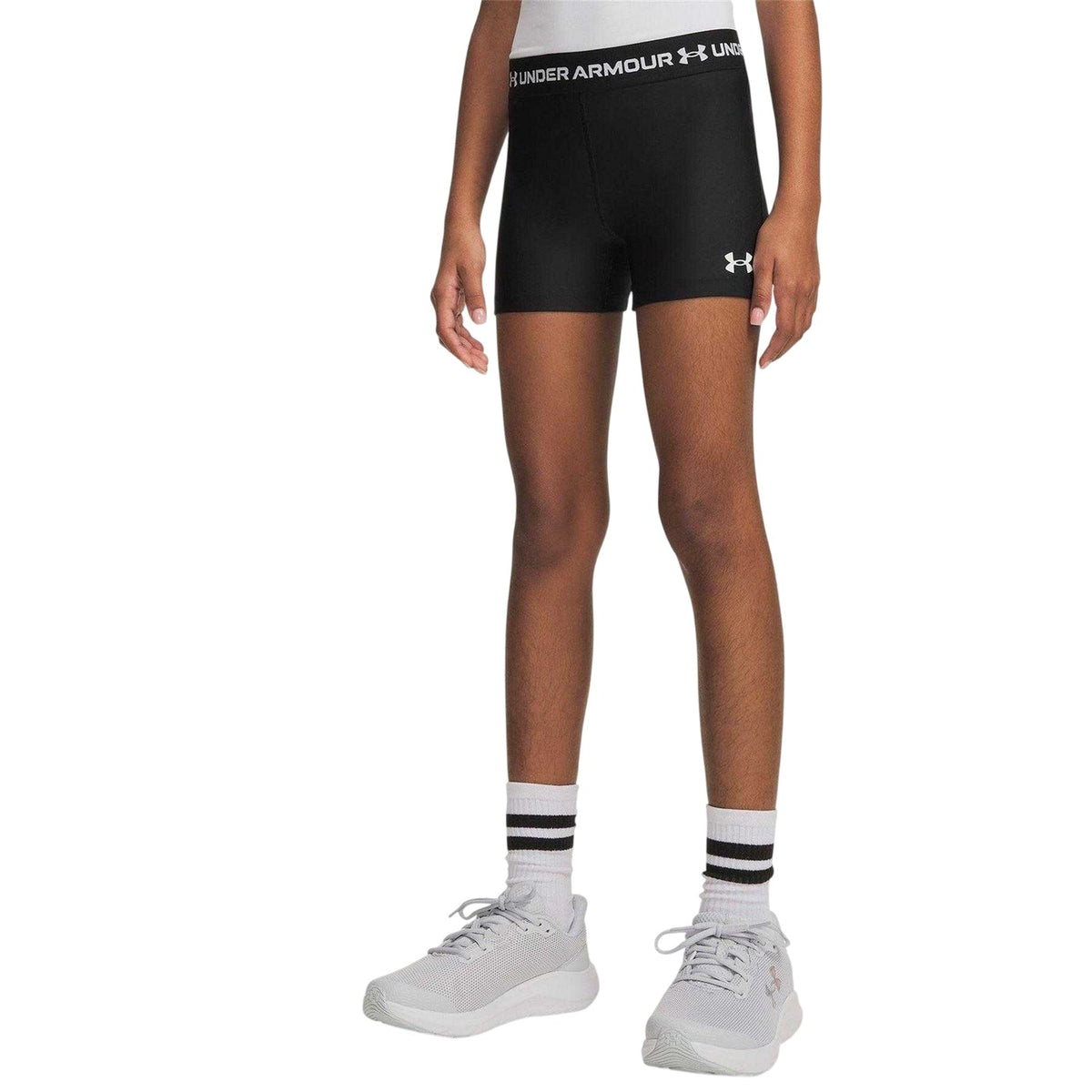 Black-White - Lifestyle - Under Armour Girls HeatGear Workout Compression Shorts