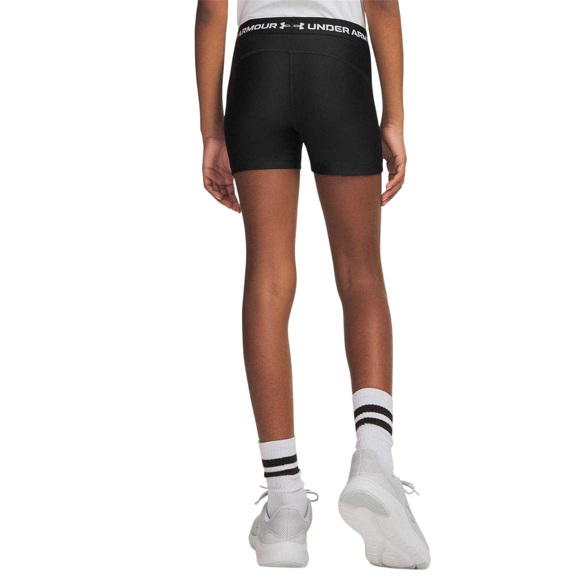 Black-White - Pack Shot - Under Armour Girls HeatGear Workout Compression Shorts