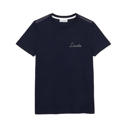 Blue - Front - Lacoste Womens-Ladies Embroidered Cotton Crew Neck T-Shirt