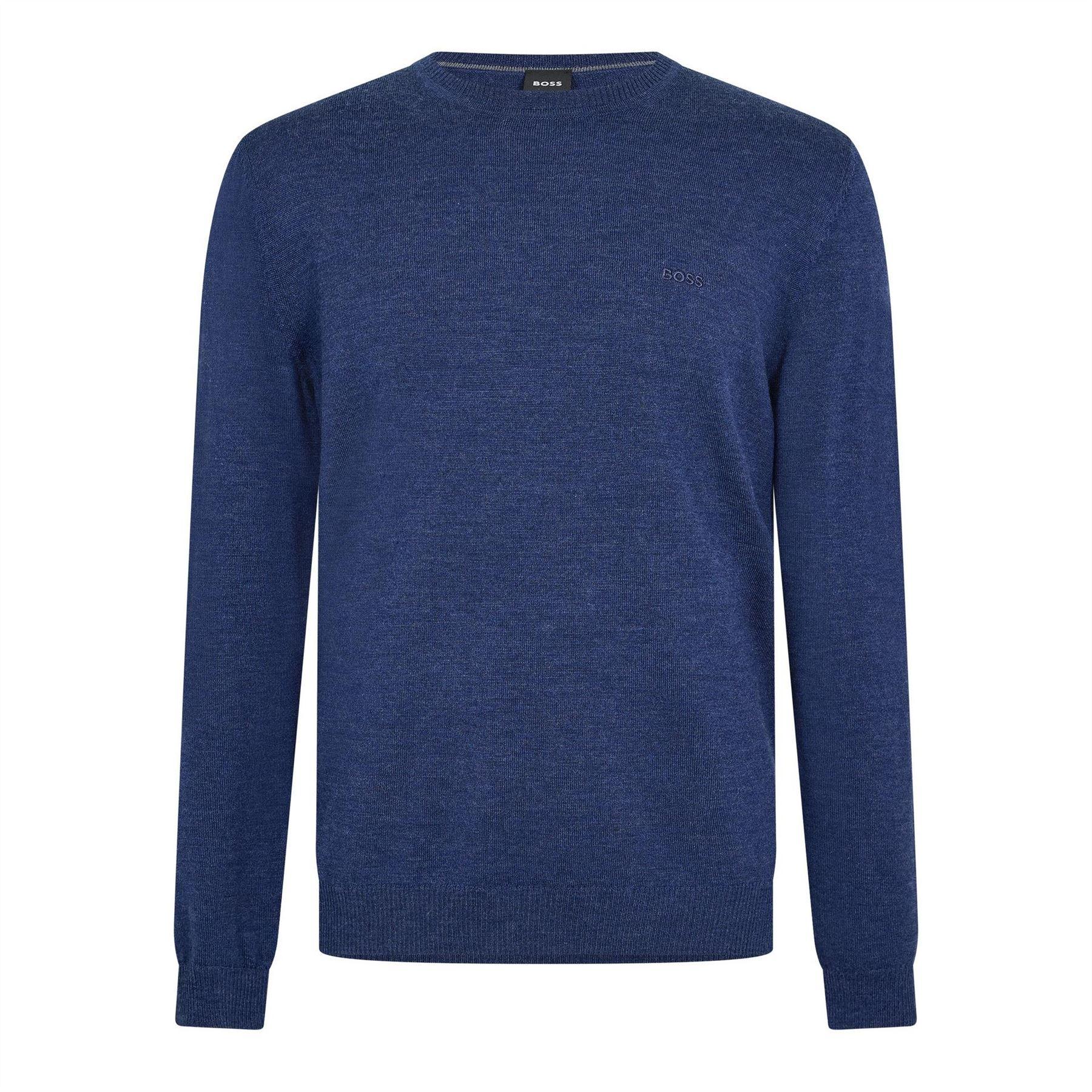 Medium Blue - Back - Boss Mens Crew Neck Regular Long-Sleeved Sweatshirt