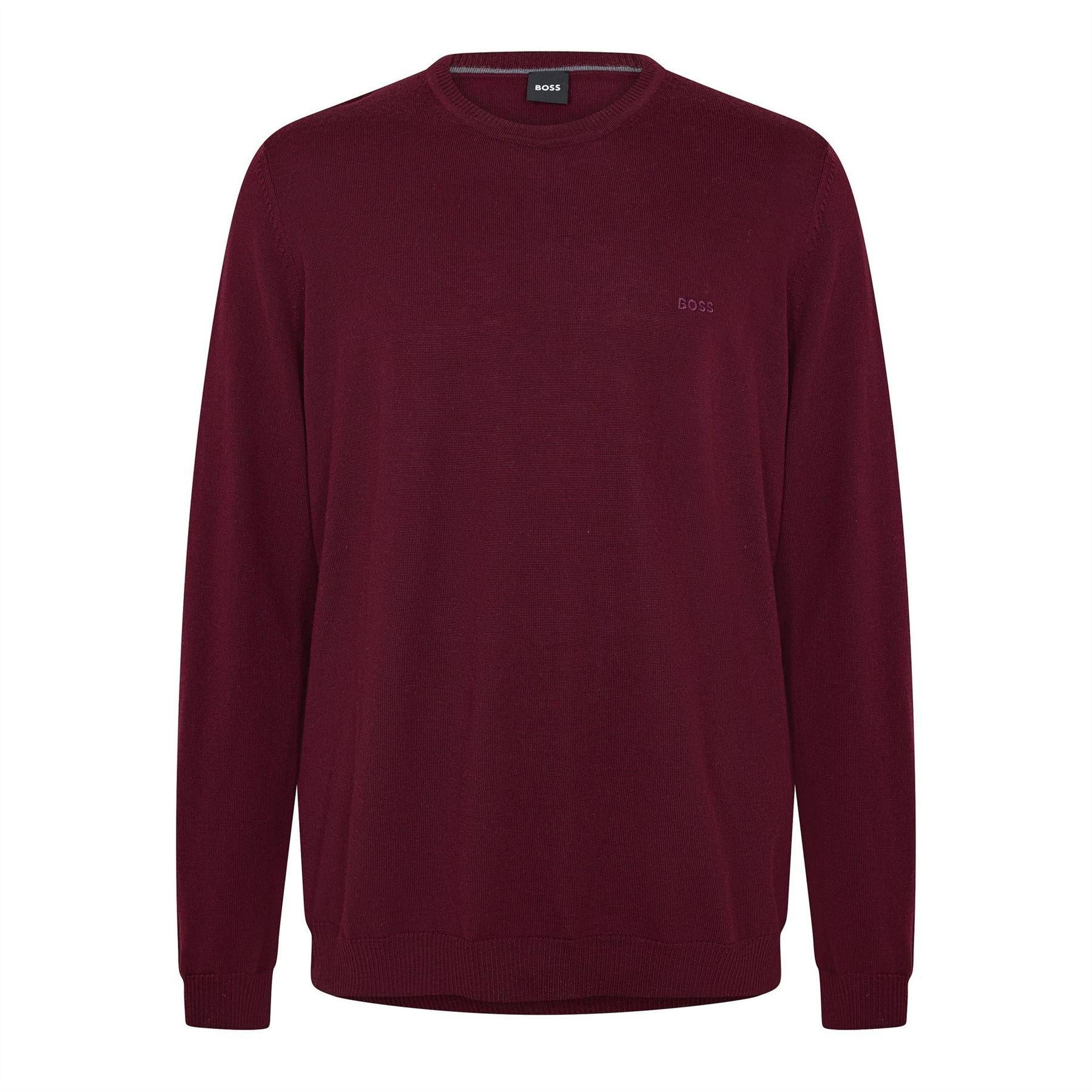 Dark Red - Front - Boss Mens Crew Neck Regular Long-Sleeved Sweatshirt