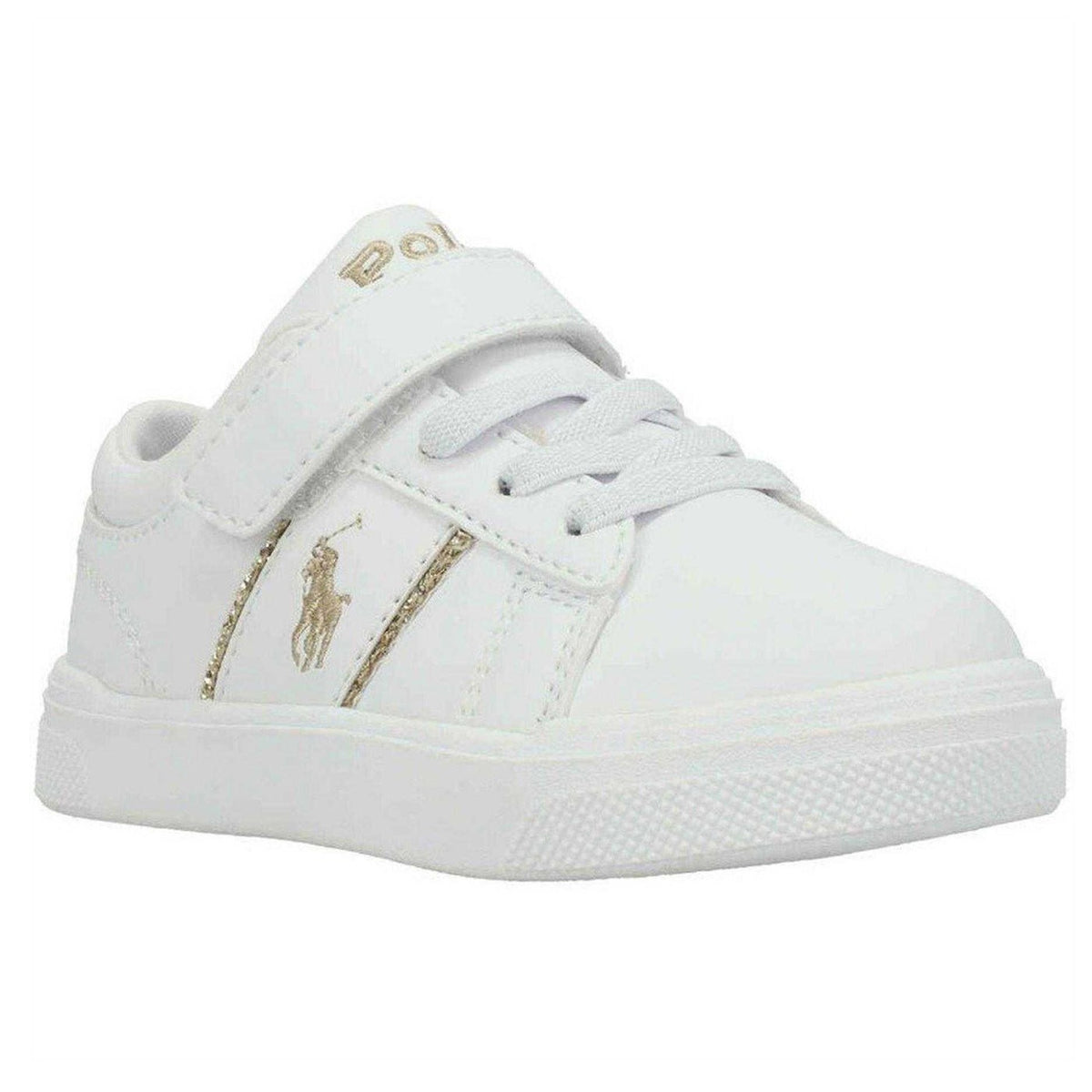 White-Gold - Side - Ralph Lauren Childrens-Kids Embroidered Logo Trainers