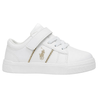 White-Gold - Front - Ralph Lauren Childrens-Kids Embroidered Logo Trainers